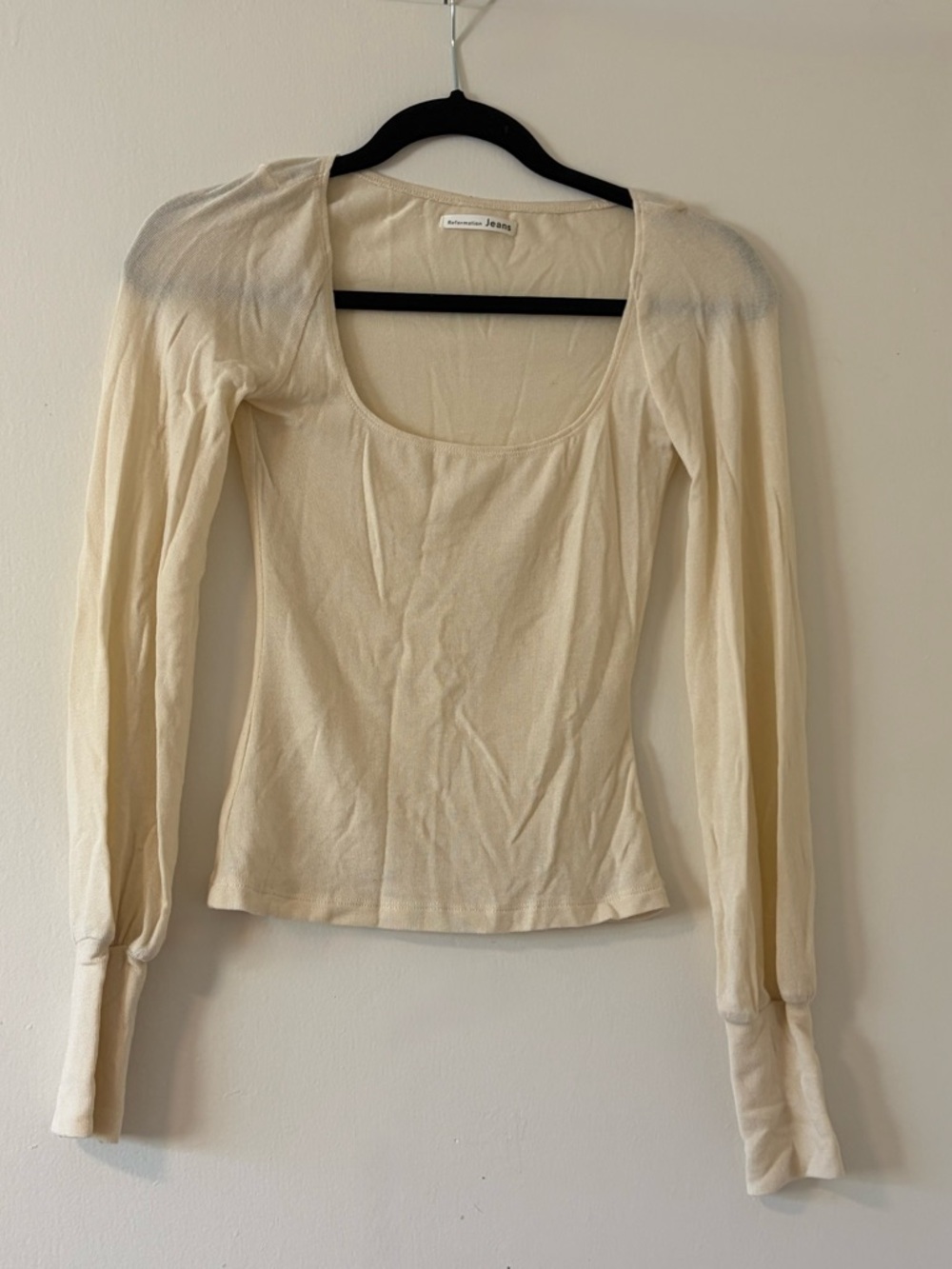 Reformation Jeans Ivory Scoop Neck Long Sleeve Top